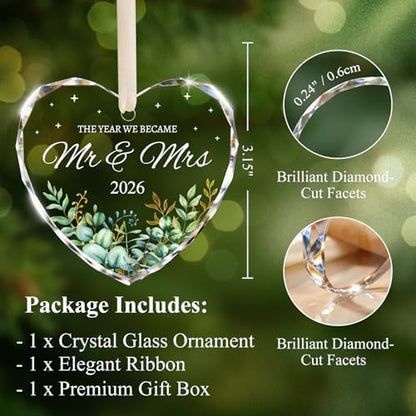 Wedding Gifts for Couples 2026, Mr and Mrs Crystal Glass Heart