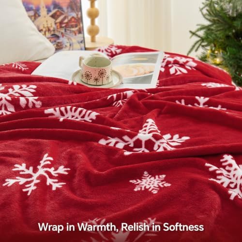 BEDELITE Christmas Twin Blanket for Decor & Gift, Red Snowflake