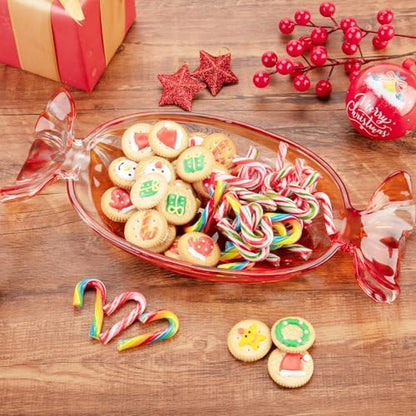 SHOWLOUE Christmas Platter Dish, Glass Candy Platter Serving Dessert