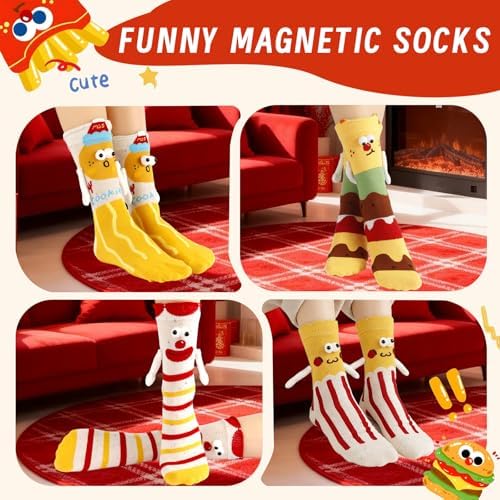 Magnetic Novelty Socks - 4 Pairs of Hands Holding Hands Silly Socks