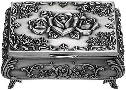 Hipiwe Vintage Jewelry Box Small Metal Trinket Box Engraved Rose for