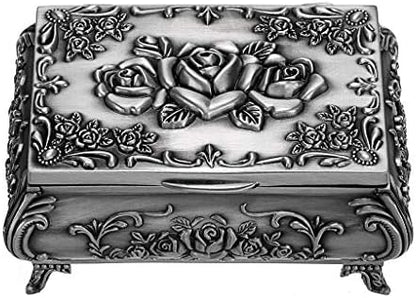 Hipiwe Vintage Jewelry Box Small Metal Trinket Box Engraved Rose for