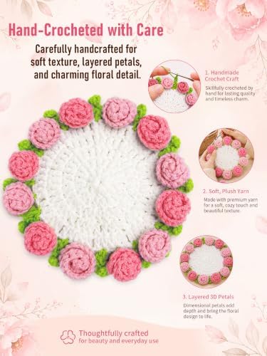 Crochet Flower Bouquet Coasters, Cotton Rose Gifts for Home Decor 1Pc