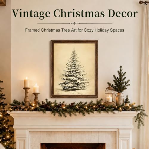 Christmas Wall Art, Vintage Christmas Tree Print, Rustic Winter Home