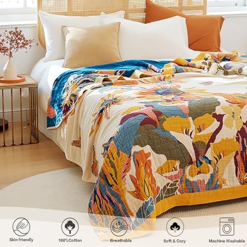 VANJOROY Boho Throw Blanket, 100% Organic Cotton 50x60 for Couch Bed