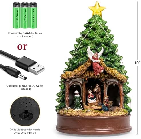 Christmas Tree Lighted Animated Rotating Adoration of The Magi