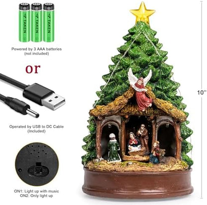 Christmas Tree Lighted Animated Rotating Adoration of The Magi