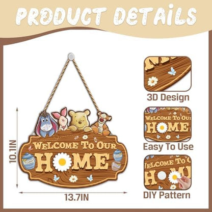 Winnie Welcome Sign for Door Decor, the Pooh Welcome to Our Home Sign