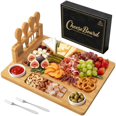 Bamboo Charcuterie Boards Gift Set, Cheese Board and Knife Set