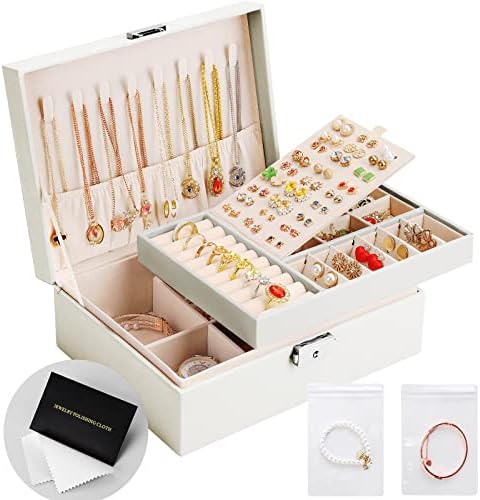 Jewelry Box Organizer for Women Girls 2 Layer Leather Travel Jewelry