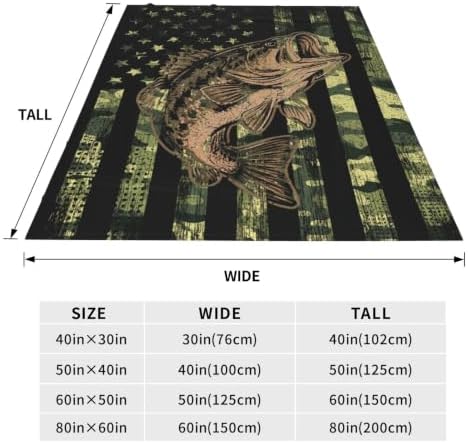Camo Fish Fleece Throw Blanket Soft Flannel Plush Lightweight Warm