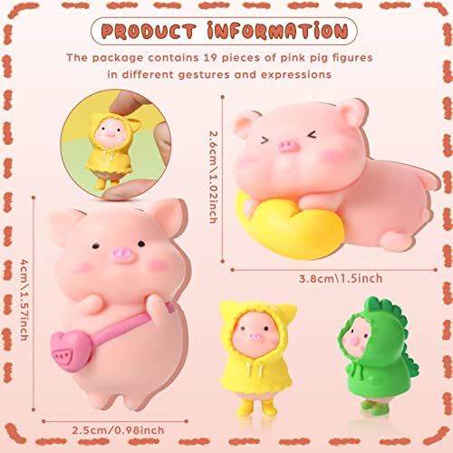 Leitee 19 Pcs Tiny Pig Figurines Set Pig Cake Topper Decor,Classic