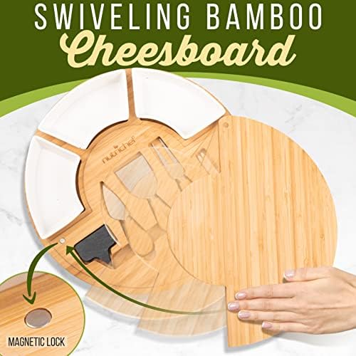 NutriChef Bamboo Natural Cheese Board Set with Bonus Condiment