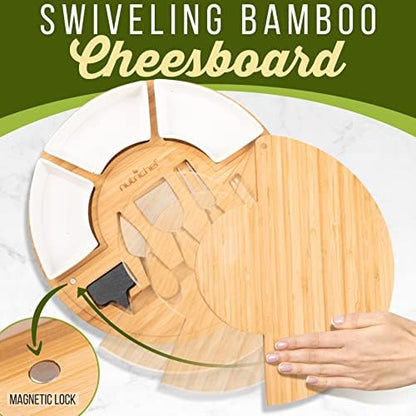 NutriChef Bamboo Natural Cheese Board Set with Bonus Condiment