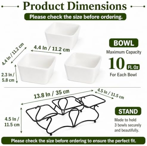 Eorbow 10 OZ Square Bowl Chip & Dip Serving Set, 3 Pieces Ceramic