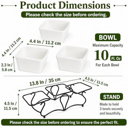 Eorbow 10 OZ Square Bowl Chip & Dip Serving Set, 3 Pieces Ceramic