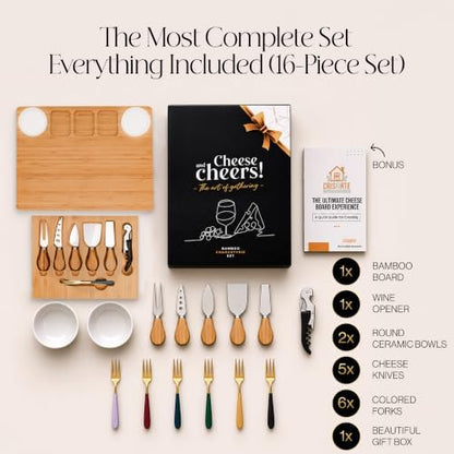 Bamboo Charcuterie Board gift Set, 12x15 in Cheese Board with 16