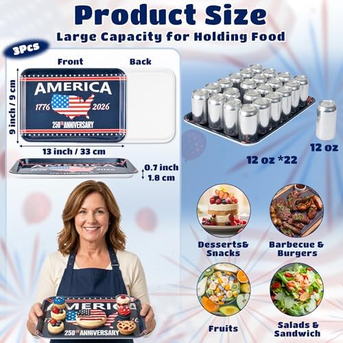 3Pcs 250th Anniversary Patriotic Serving Trays for Dinner Party