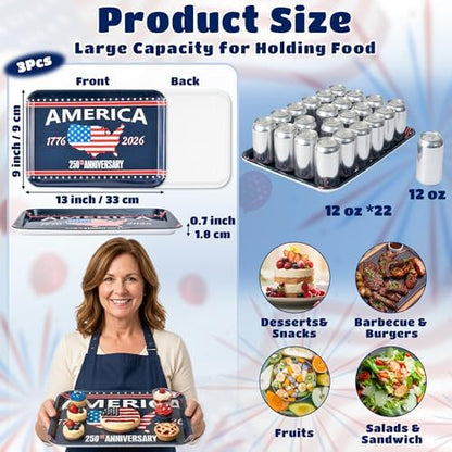 3Pcs 250th Anniversary Patriotic Serving Trays for Dinner Party