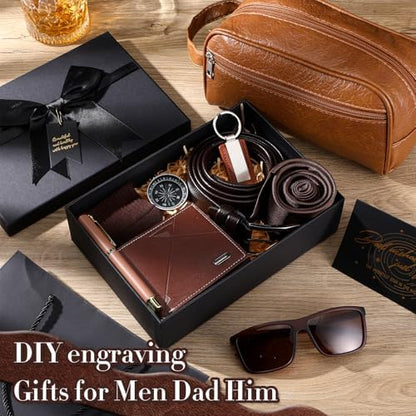 Geyoga 12 Pcs Mens Birthday Gift Set,Wallet Belt Tie Socks Bag