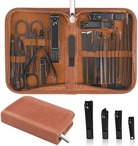 MINKINH Manicure Set Nail Clippers Set Pedicure Kit, 26-Piece Brown