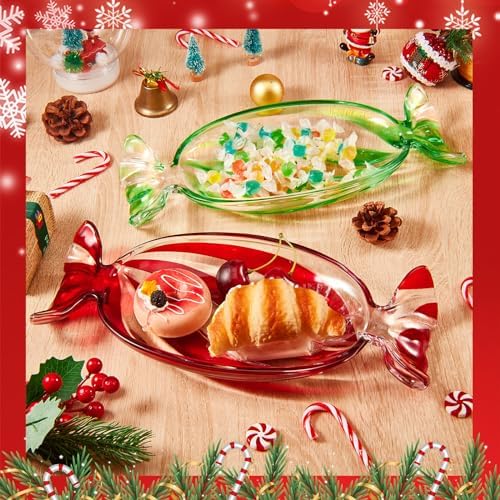 Maxcheck 2 Pcs Christmas Candy Platter Glass Candy Dish Tray