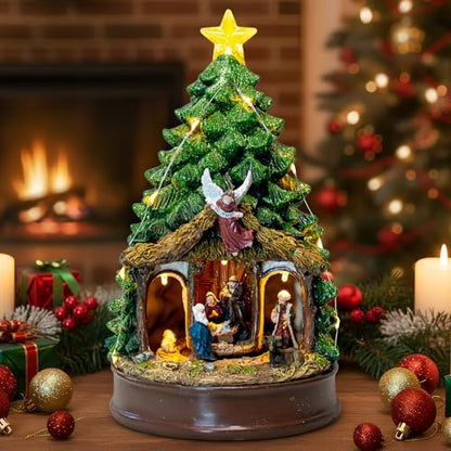 Christmas Tree Lighted Animated Rotating Adoration of The Magi