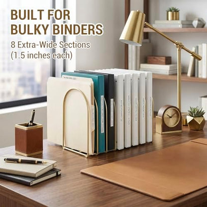 MyGift Brass Metal Wire File Desk Organizer Binder Holder with 8 Wide