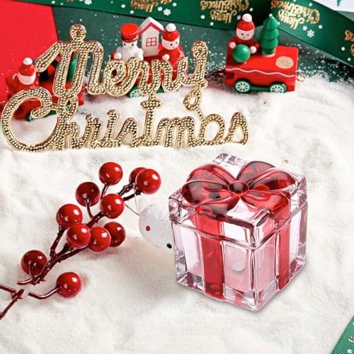 Set of 2 Christmas Candy Jar Red Glass Sugar Jar with Bowknot