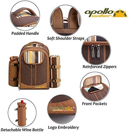 Picnic Backpack, 4-Person with Blanket & Wine, Family & Lovers Gift