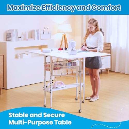 Sew Ready Folding Adjustable Height Sewing Craft Table with Drawers