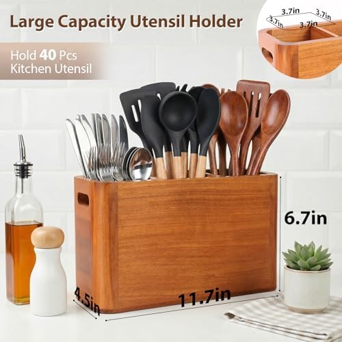 Kitchen Utensil Holder for Counter and Countertop, Acacia Utensil