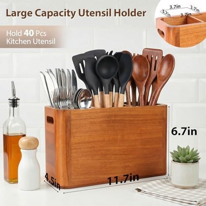 Kitchen Utensil Holder for Counter and Countertop, Acacia Utensil