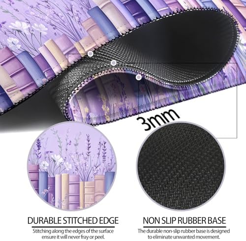 Pretty Wildflower and Book Gaming Desk Mat & Mouse Pad, Purple, XL