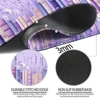 Pretty Wildflower and Book Gaming Desk Mat & Mouse Pad, Purple, XL