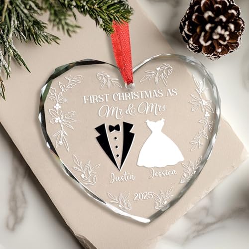 Personalized First Christmas Married Glass Ornament 2026 – Custom