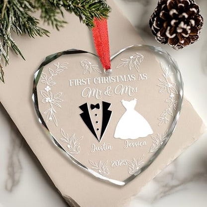 Personalized First Christmas Married Glass Ornament 2026 – Custom