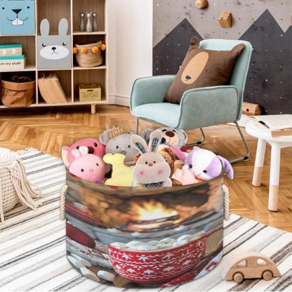 Christmas Red Mug Chocolate Large Round Storage Basket, Collapsible