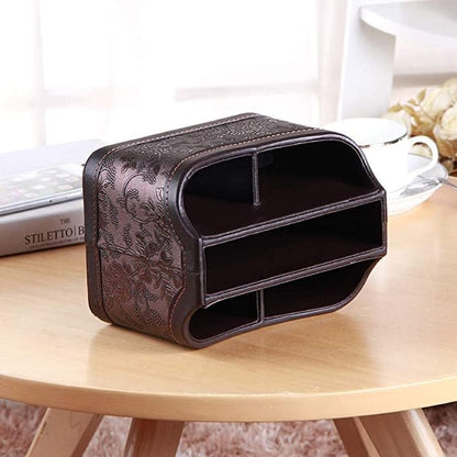 PU Leather Remote Control Organizer with 360° Spinning Design,Desk