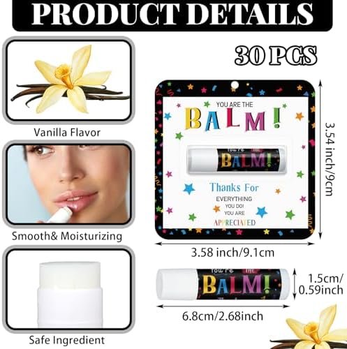 30 Pack Employee Appreciation Gift Bulk Thank You Lip Balms, Vanilla