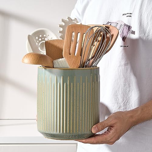 JIEMEI HOME Kitchen Utensil Holder, Ceramic Stable Utensil Crock for
