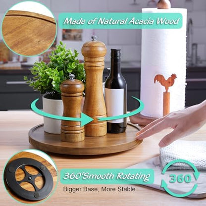 10" Acacia Wood Lazy Susan Turntable Organizer for Cabinet, Round