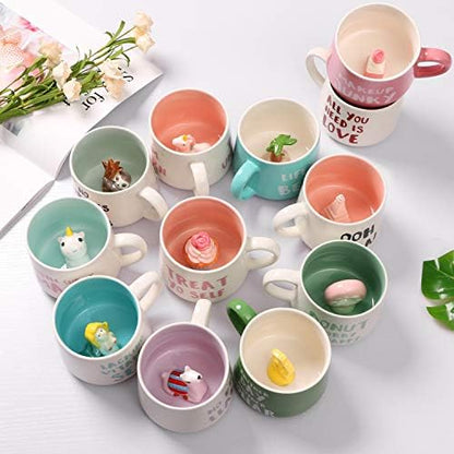 Unicorn Ceramic Cup Hidden 3D Animal Inside Mug(White Unicorn)