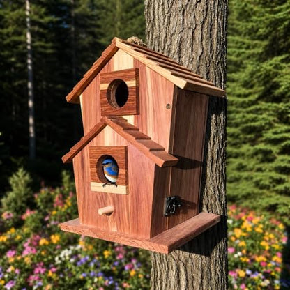 Cedar Bird House for Outside, Wooden Birdhouse for Outdoors, Bluebird