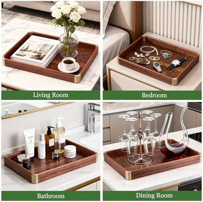 Bubinga Wood Serving Tray, 14.5"x9.8" Decorative Tray with Brass