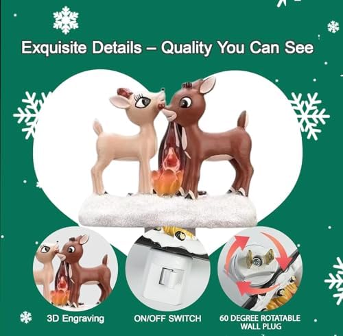 Reindeer Night Light with Flickering Flame – LED Faux Campfire Lamp