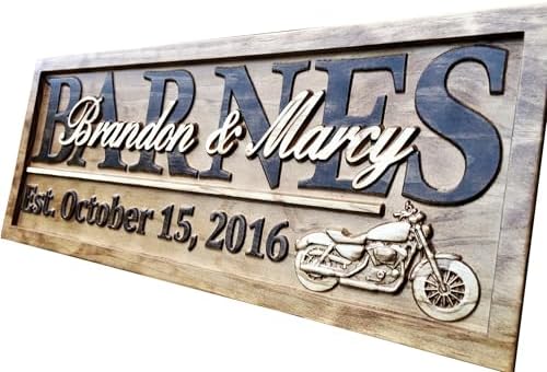 Personalized Motorcycle Wedding Gift Wood Family Last Name Sign