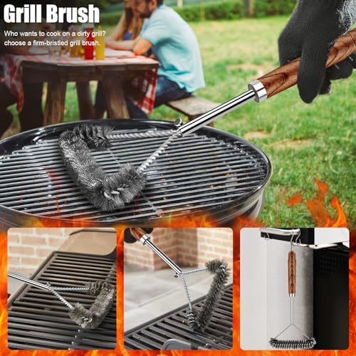 RINPIR 31Pcs Stainless Steel BBQ Grill Accessories & Tools Set, Brown