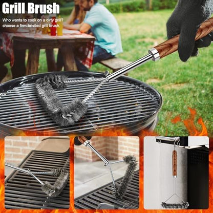 RINPIR 31Pcs Stainless Steel BBQ Grill Accessories & Tools Set, Brown