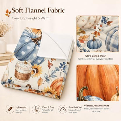 Aipon Fall Vintage Coffee Maple Leaf Pumpkin Throw Blanket